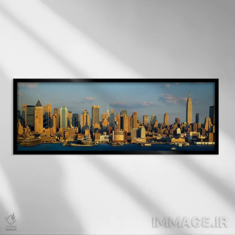 تابلو City Skyline, NYC, New York City, New York State, USA,رودخانه هادسون، خط افق شهر، نیویورک سیتی، ایالت نیویورک، ایالات متحده آمریکا اثر پانورامیک ایمجز (استودیو عکاسی عریض) - نمای قابدار مشکی