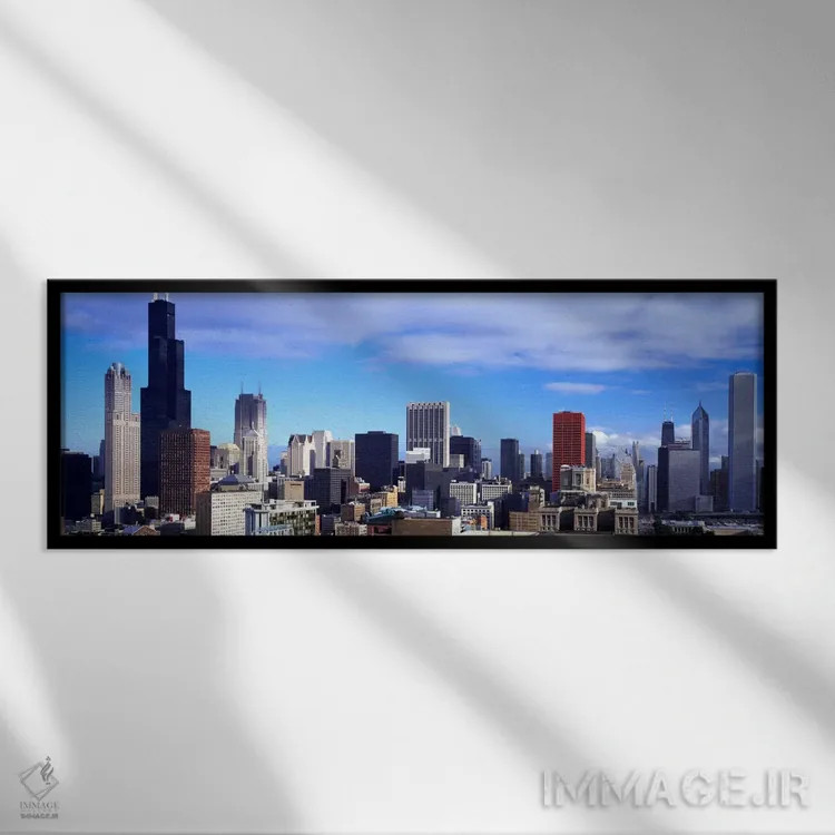 تابلو Sears Tower, Chicago, Cook County, Illinois, USA,آسمانخراشهای یک شهر، برج سیرز (ویلیس)، شیکاگو، شهرستان کوک، ایلینوی، ایالات متحده آمریکا اثر پانورامیک ایمجز (استودیو عکاسی عریض) - نمای قابدار مشکی