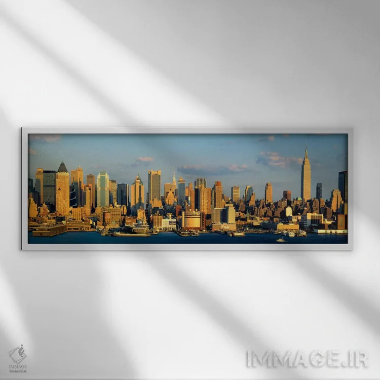 تابلو City Skyline, NYC, New York City, New York State, USA,رودخانه هادسون، خط افق شهر، نیویورک سیتی، ایالت نیویورک، ایالات متحده آمریکا اثر پانورامیک ایمجز (استودیو عکاسی عریض) - نمای قابدار سفید