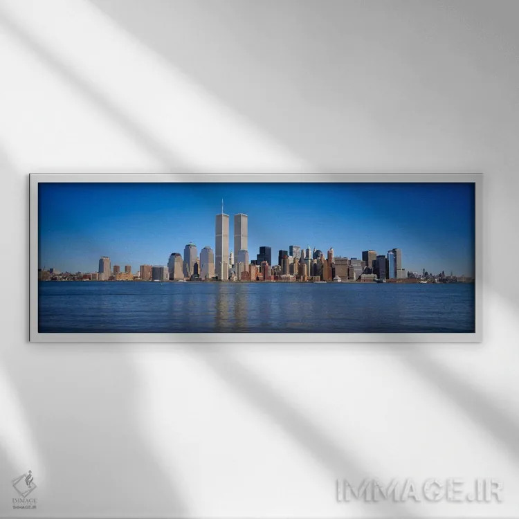 تابلو World Trade Center, Lower Manhattan, Manhattan, New York City, New York State, USA,آسمانخراشها در کنار آب، ساختمان تجارت جهانی، بخش پایین منهتن، نیویورک، ایالات متحده آمریکا اثر پانورامیک ایمجز (استودیو عکاسی عریض) - نمای قابدار سفید