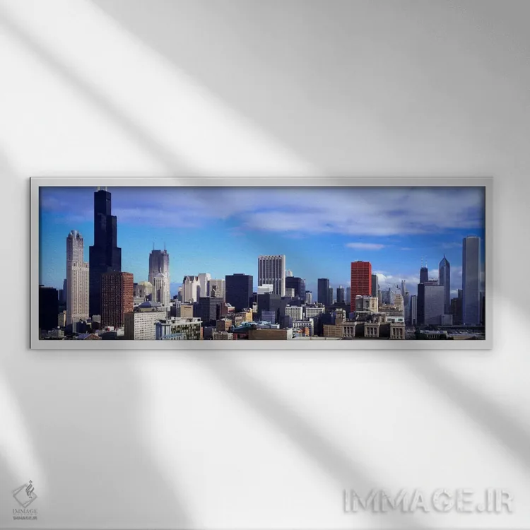 تابلو Sears Tower, Chicago, Cook County, Illinois, USA,آسمانخراشهای یک شهر، برج سیرز (ویلیس)، شیکاگو، شهرستان کوک، ایلینوی، ایالات متحده آمریکا اثر پانورامیک ایمجز (استودیو عکاسی عریض) - نمای قابدار سفید