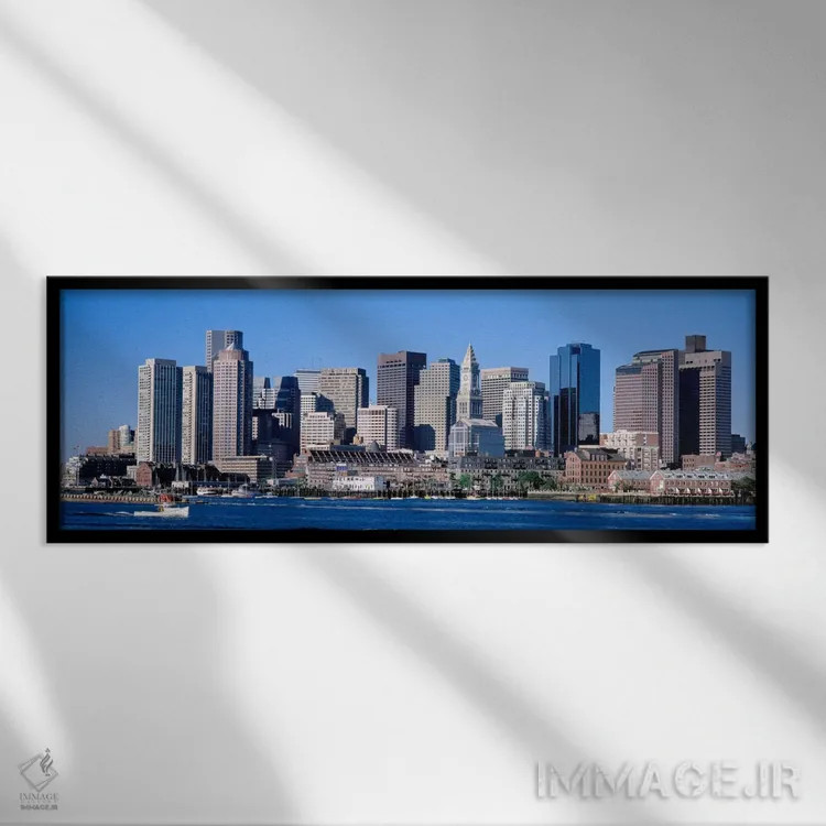 تابلو Cityscape, Boston, Massachusetts, USA,,خط افق، چشمانداز شهری، بوستون، ماساچوست، ایالات متحده آمریکا اثر پانورامیک ایمجز (استودیو عکاسی عریض) - نمای قابدار مشکی