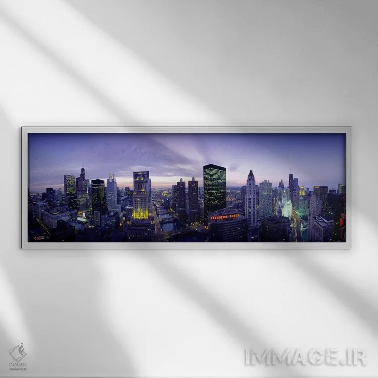 تابلو Chicago, Illinois, USA,آسمانخراشها، شیکاگو، ایلینوی، ایالات متحده آمریکا اثر پانورامیک ایمجز (استودیو عکاسی عریض) - نمای قابدار سفید