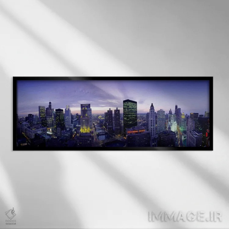 تابلو Chicago, Illinois, USA,آسمانخراشها، شیکاگو، ایلینوی، ایالات متحده آمریکا اثر پانورامیک ایمجز (استودیو عکاسی عریض) - نمای قابدار مشکی