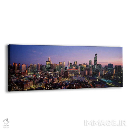 تابلو Chicago, Illinois, USA #2,آسمانخراشهای درخشان در غروب شهر، شیکاگو، ایلینوی، آمریکا (شماره ۲) اثر پانورامیک ایمجز (استودیو عکاسی عریض) - نمای پرسپکتیو محصول
