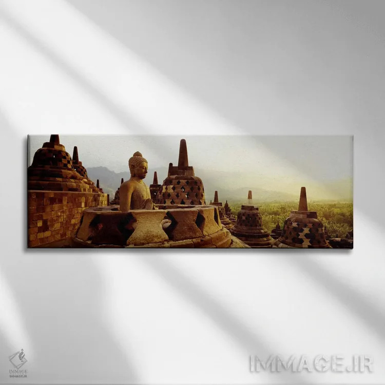 تابلو Java, Borobudur Temple,اندونزی، جاوه، معبد بوروبودور اثر پانورامیک ایمجز (استودیو عکاسی عریض) - نمای روبهرو روی دیوار