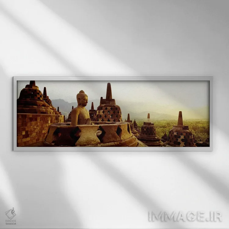 تابلو Java, Borobudur Temple,اندونزی، جاوه، معبد بوروبودور اثر پانورامیک ایمجز (استودیو عکاسی عریض) - نمای قابدار سفید