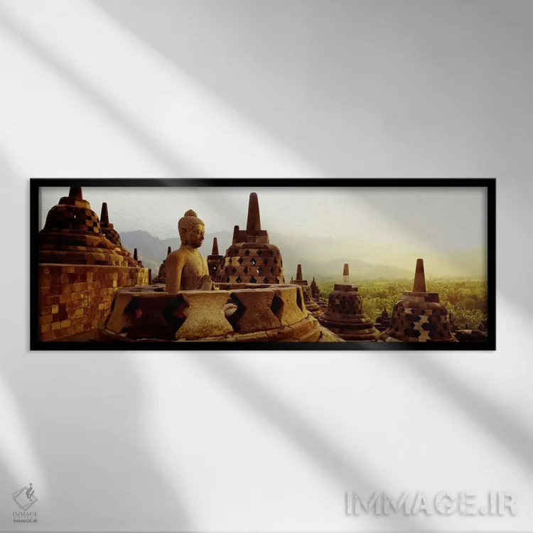 تابلو Java, Borobudur Temple,اندونزی، جاوه، معبد بوروبودور اثر پانورامیک ایمجز (استودیو عکاسی عریض) - نمای قابدار مشکی