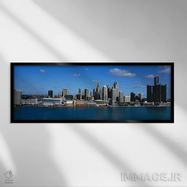 تابلو Detroit,آمریکا، میشیگان، دیترویت اثر پانورامیک ایمجز (استودیو عکاسی عریض) - نمای قابدار مشکی