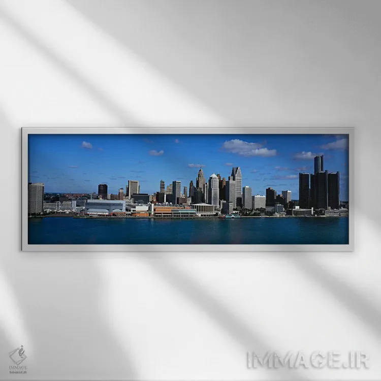تابلو Detroit,آمریکا، میشیگان، دیترویت اثر پانورامیک ایمجز (استودیو عکاسی عریض) - نمای قابدار سفید