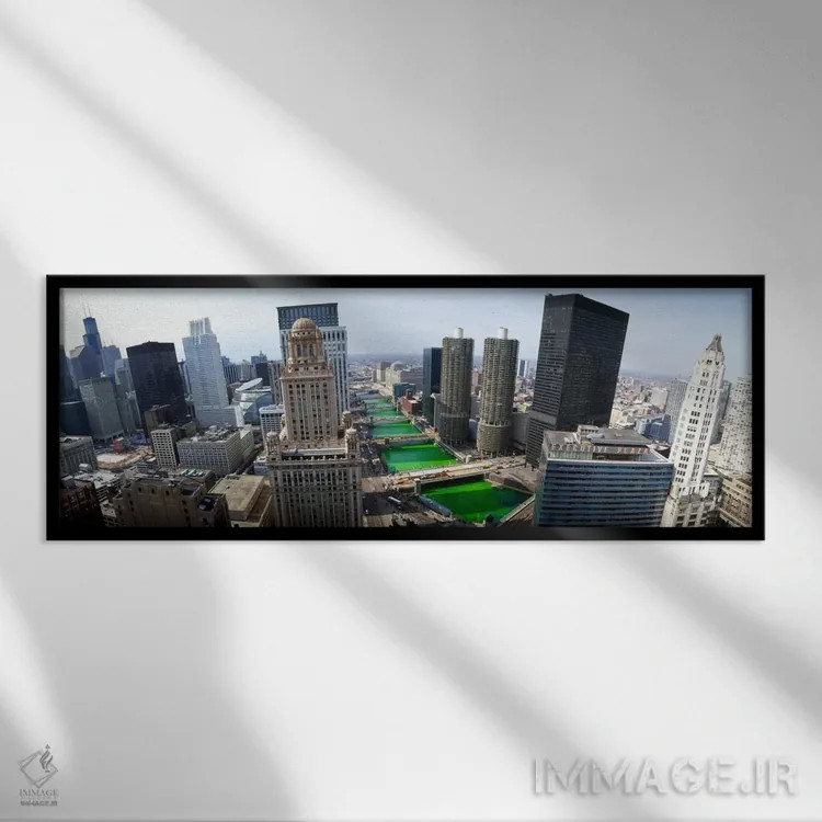 تابلو روز سنت پاتریک، شیکاگو، ایلینوی، آمریکا اثر پانورامیک ایمجز (استودیو عکاسی عریض) - نمای قابدار مشکی