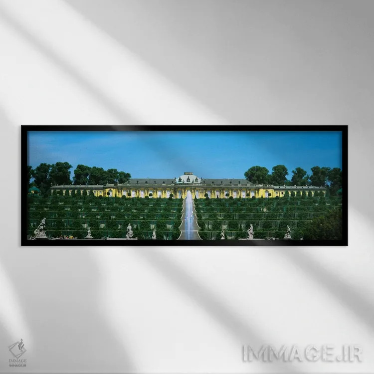 تابلو Sanssouci Palace, Potsdam, Brandenburg, Germany,باغ رسمی مقابل کاخ سانسوسی، پوتسدام، براندنبورگ، آلمان اثر پانورامیک ایمجز (استودیو عکاسی عریض) - نمای قابدار مشکی