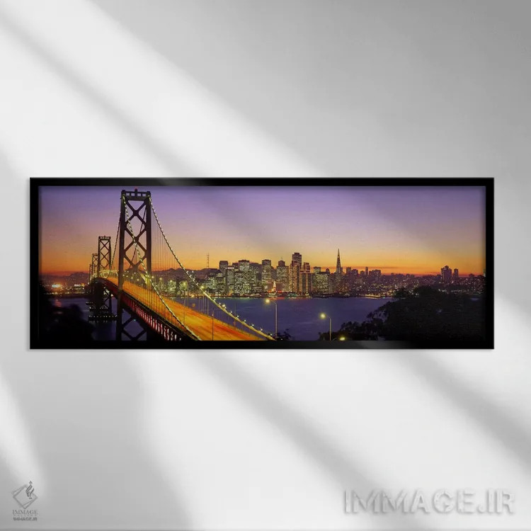 تابلو San Francisco, California, USA,پل بای در شب، سان فرانسیسکو، کالیفرنیا، آمریکا اثر پانورامیک ایمجز (استودیو عکاسی عریض) - نمای قابدار مشکی