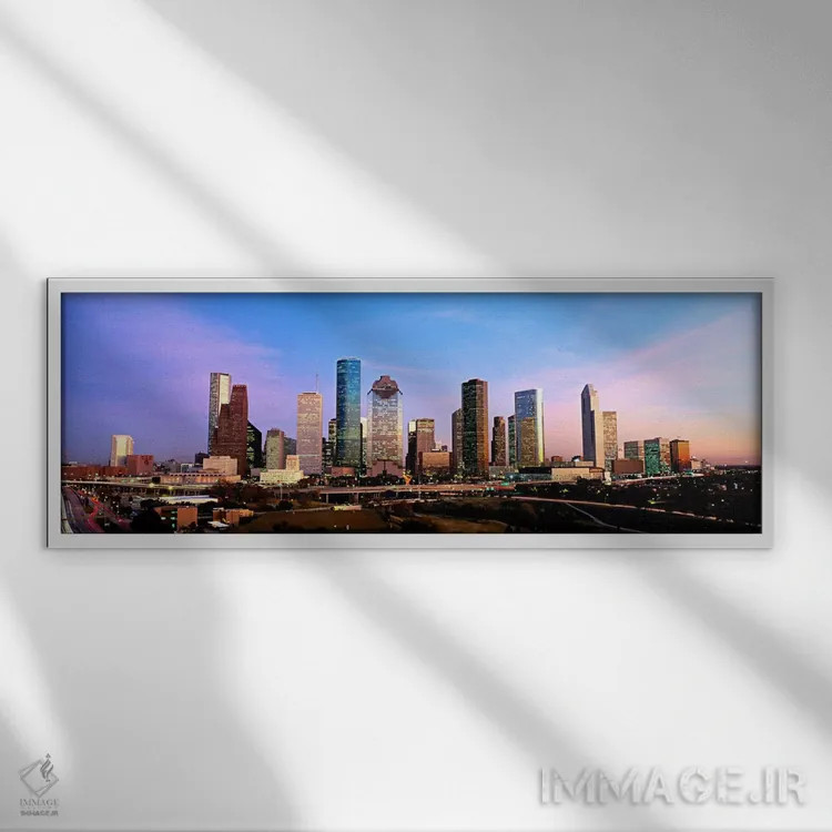 تابلو Houston, twilight,آمریکا، تگزاس، هیوستون، گرگ و میش اثر پانورامیک ایمجز (استودیو عکاسی عریض) - نمای قابدار سفید