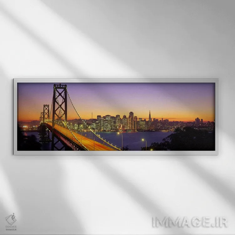 تابلو San Francisco, California, USA,پل بای در شب، سان فرانسیسکو، کالیفرنیا، آمریکا اثر پانورامیک ایمجز (استودیو عکاسی عریض) - نمای قابدار سفید