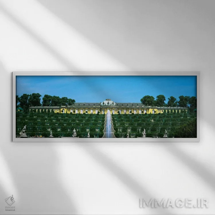 تابلو Sanssouci Palace, Potsdam, Brandenburg, Germany,باغ رسمی مقابل کاخ سانسوسی، پوتسدام، براندنبورگ، آلمان اثر پانورامیک ایمجز (استودیو عکاسی عریض) - نمای قابدار سفید