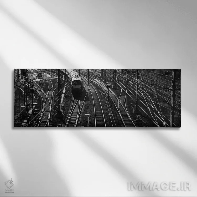 تابلو Germany,نمای بالا از قطار روی ریل در محوطه مانور، آلمان اثر پانورامیک ایمجز (استودیو عکاسی عریض) - نمای روبهرو روی دیوار