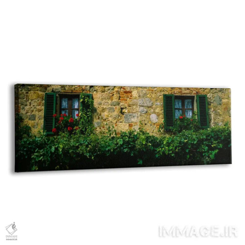 تابلو Monteriggioni, Siena, Tuscany, Italy,گلها و تاکها در امتداد دیوار ساختمانی، مونتریجیونی، سیهنا، توسکانی، ایتالیا اثر پانورامیک ایمجز (استودیو عکاسی عریض) - نمای پرسپکتیو محصول