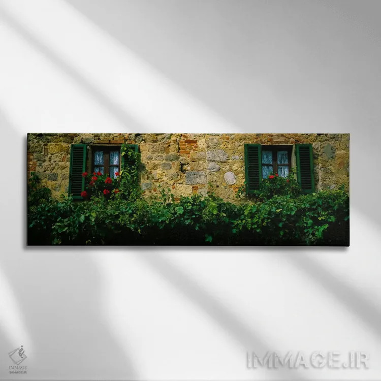 تابلو Monteriggioni, Siena, Tuscany, Italy,گلها و تاکها در امتداد دیوار ساختمانی، مونتریجیونی، سیهنا، توسکانی، ایتالیا اثر پانورامیک ایمجز (استودیو عکاسی عریض) - نمای روبهرو روی دیوار