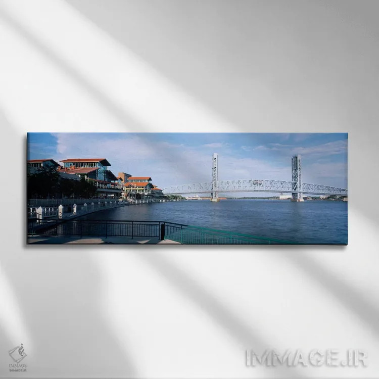 تابلو Main Street, St. Johns River, Jacksonville, Florida, USA,پل بر فراز رودخانه، خیابان اصلی، رودخانه سنت جانز، جکسونویل، فلوریدا، ایالات متحده آمریکا اثر پانورامیک ایمجز (استودیو عکاسی عریض) - نمای روبهرو روی دیوار