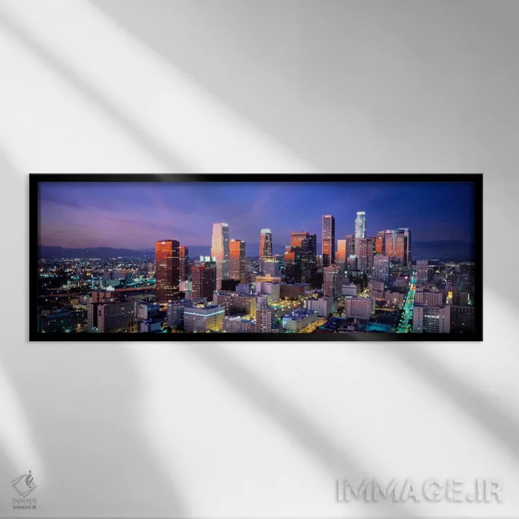 تابلو Cityscape, Los Angeles, California, USA,خط افق شب و سیمای شهر، لسآنجلس، کالیفرنیا، ایالات متحده آمریکا اثر پانورامیک ایمجز (استودیو عکاسی عریض) - نمای قابدار مشکی
