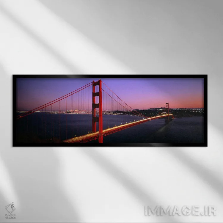 تابلو پل گلدن گیت در شب، سانفرانسیسکو، کالیفرنیا، ایالات متحده آمریکا اثر پانورامیک ایمجز (استودیو عکاسی عریض) - نمای قابدار مشکی