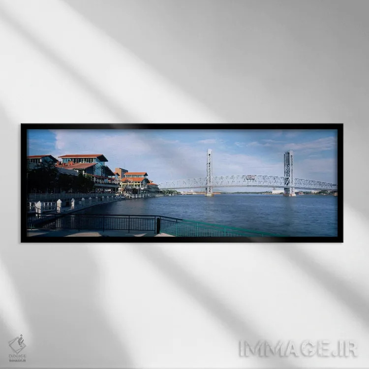 تابلو Main Street, St. Johns River, Jacksonville, Florida, USA,پل بر فراز رودخانه، خیابان اصلی، رودخانه سنت جانز، جکسونویل، فلوریدا، ایالات متحده آمریکا اثر پانورامیک ایمجز (استودیو عکاسی عریض) - نمای قابدار مشکی