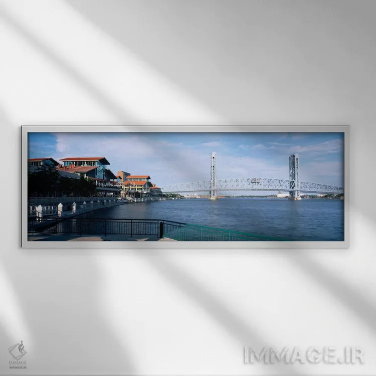 تابلو Main Street, St. Johns River, Jacksonville, Florida, USA,پل بر فراز رودخانه، خیابان اصلی، رودخانه سنت جانز، جکسونویل، فلوریدا، ایالات متحده آمریکا اثر پانورامیک ایمجز (استودیو عکاسی عریض) - نمای قابدار سفید