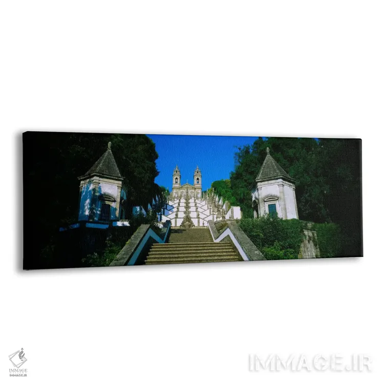 تابلو Bom Jesus Do Monte, Braga, Portugal,نمای پایین از کلیسا، پلههای پنج حس، بوم ژیزوس دو مونته، براگا، پرتغال اثر پانورامیک ایمجز (استودیو عکاسی عریض) - نمای پرسپکتیو محصول