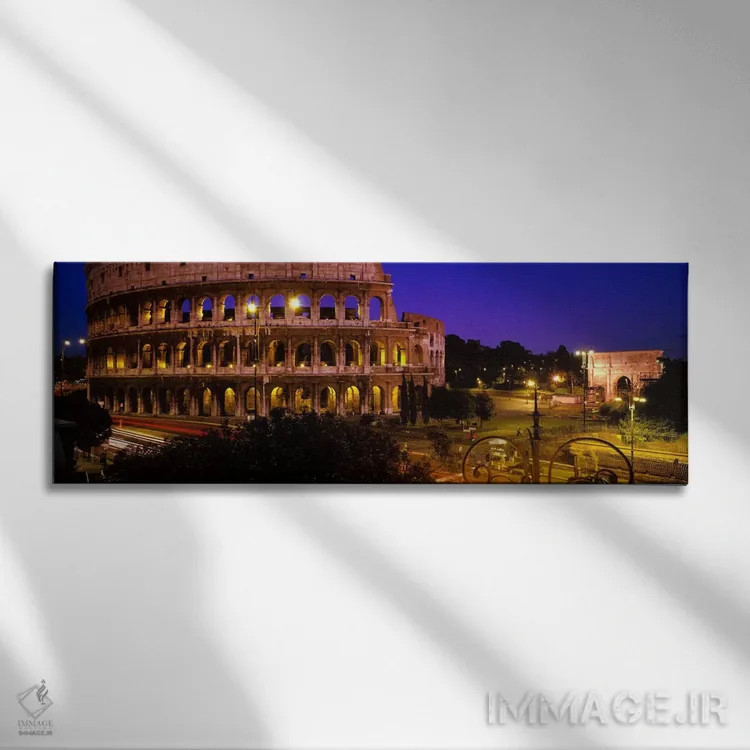 تابلو Rome, Lazio, Italy,کولوسئوم (آمفیتئاتر فلاویان) در شب، رم، لاتزیو، ایتالیا اثر پانورامیک ایمجز (استودیو عکاسی عریض) - نمای روبهرو روی دیوار