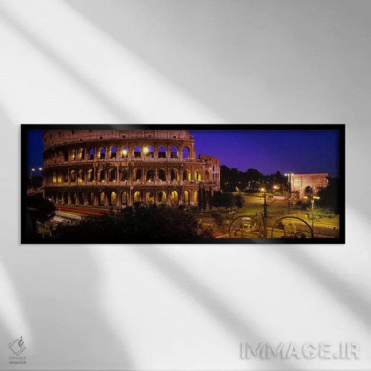 تابلو Rome, Lazio, Italy,کولوسئوم (آمفیتئاتر فلاویان) در شب، رم، لاتزیو، ایتالیا اثر پانورامیک ایمجز (استودیو عکاسی عریض) - نمای قابدار مشکی