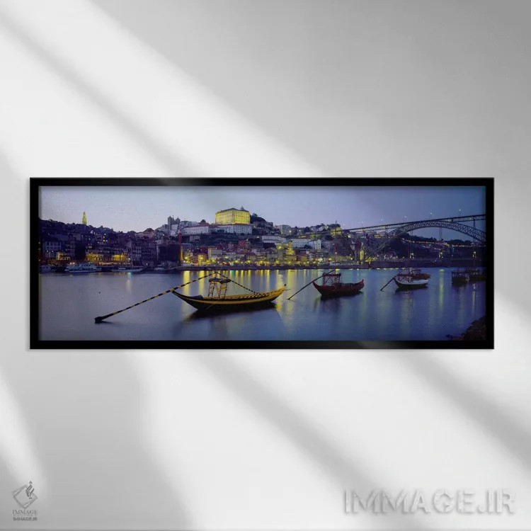 تابلو Douro River, Porto, Portugal,قایقها در رودخانه، رود دورو، پورتو، پرتغال اثر پانورامیک ایمجز (استودیو عکاسی عریض) - نمای قابدار مشکی