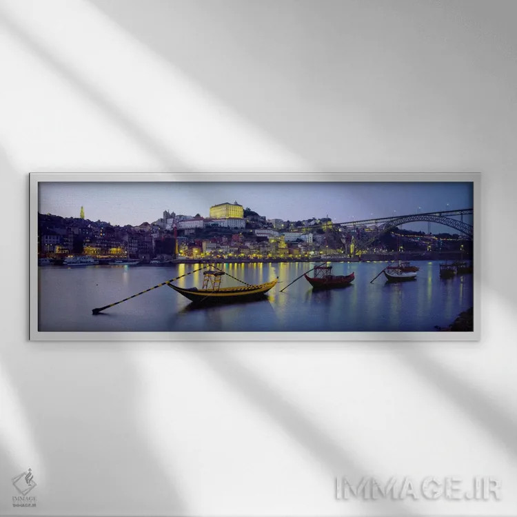 تابلو Douro River, Porto, Portugal,قایقها در رودخانه، رود دورو، پورتو، پرتغال اثر پانورامیک ایمجز (استودیو عکاسی عریض) - نمای قابدار سفید