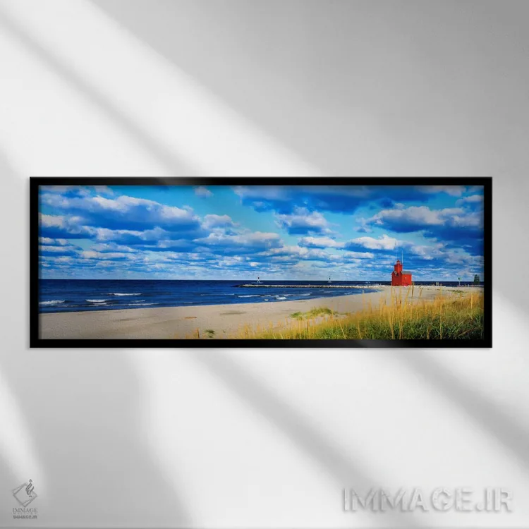 تابلو Holland, Michigan, USA,فانوس دریایی بزرگ قرمز، هالند، میشیگان، آمریکا اثر پانورامیک ایمجز (استودیو عکاسی عریض) - نمای قابدار مشکی