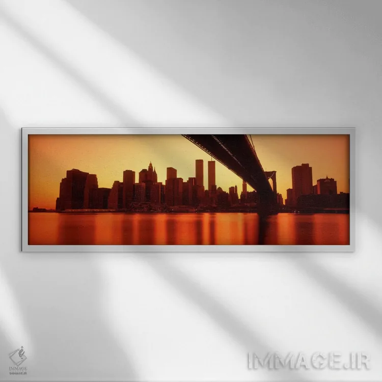 تابلو East River and Brooklyn Bridge,آمریکا، نیویورک، رودخانه ایست و پل بروکلین اثر پانورامیک ایمجز (استودیو عکاسی عریض) - نمای قابدار سفید