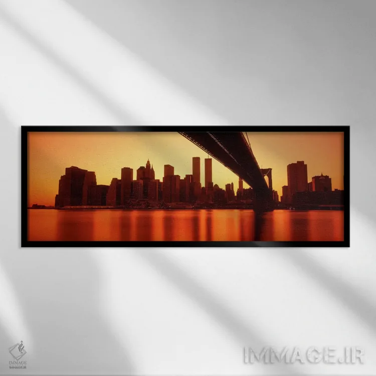 تابلو East River and Brooklyn Bridge,آمریکا، نیویورک، رودخانه ایست و پل بروکلین اثر پانورامیک ایمجز (استودیو عکاسی عریض) - نمای قابدار مشکی