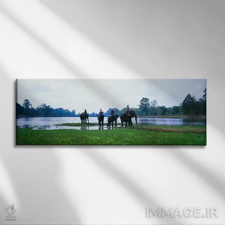 تابلو رود سیم ریپ و فیلها، انگکور وات، کامبوج اثر پانورامیک ایمجز (استودیو عکاسی عریض) - نمای روبهرو روی دیوار