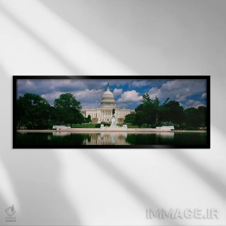 تابلو Capitol Building, Washington DC, USA,ساختمان دولتی کنار آب، ساختمان کنگره، واشنگتن دیسی، آمریکا اثر پانورامیک ایمجز (استودیو عکاسی عریض) - نمای قابدار مشکی