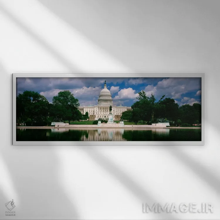 تابلو Capitol Building, Washington DC, USA,ساختمان دولتی کنار آب، ساختمان کنگره، واشنگتن دیسی، آمریکا اثر پانورامیک ایمجز (استودیو عکاسی عریض) - نمای قابدار سفید