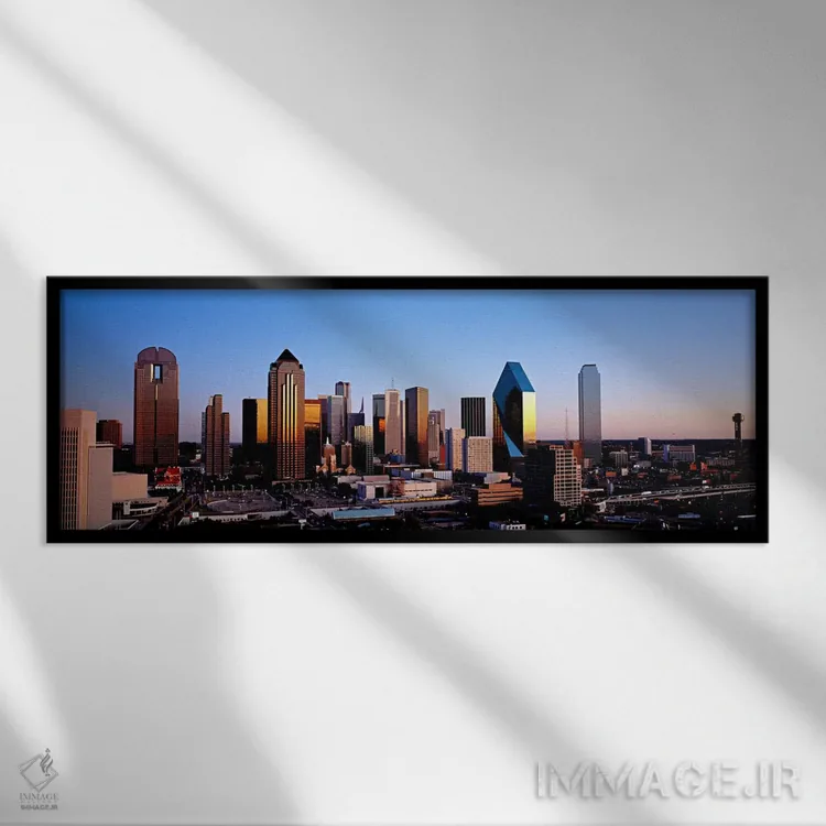 تابلو Texas, Dallas, sunrise,آمریکا، تگزاس، دالاس، طلوع خورشید اثر پانورامیک ایمجز (استودیو عکاسی عریض) - نمای قابدار مشکی