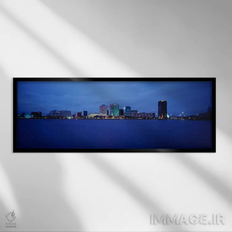 تابلو Norfolk, Virginia, USA,ساختمانها در ساحل آب، نورفک، ویرجینیا، ایالات متحده آمریکا اثر پانورامیک ایمجز (استودیو عکاسی عریض) - نمای قابدار مشکی