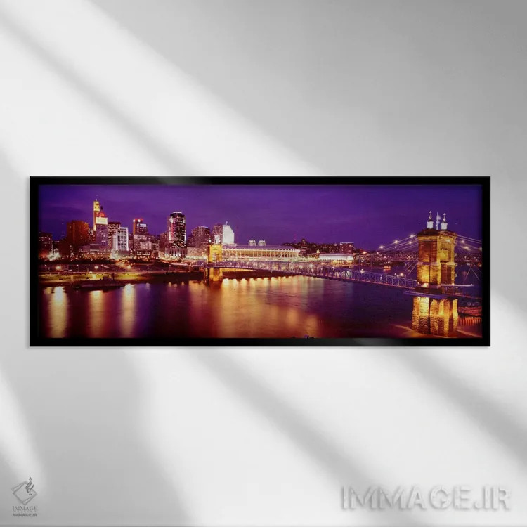 تابلو Cincinnati, night,آمریکا، اوهایو، سینسیناتی، شب اثر پانورامیک ایمجز (استودیو عکاسی عریض) - نمای قابدار مشکی