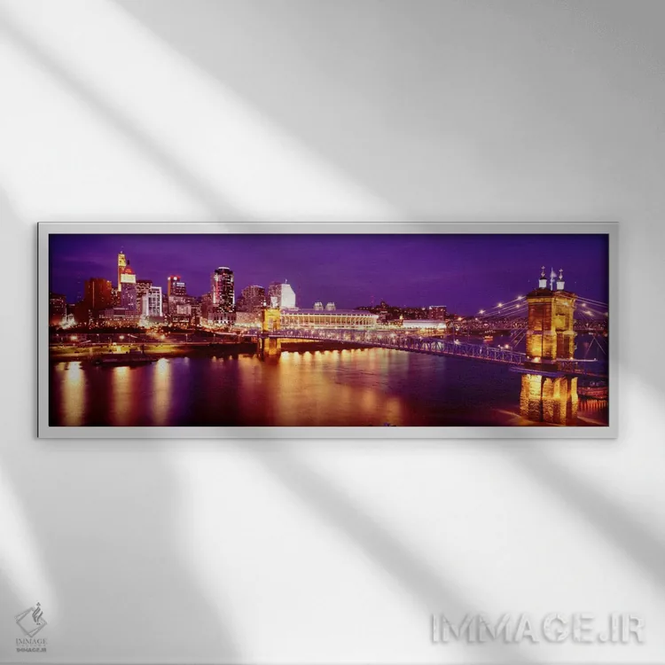 تابلو Cincinnati, night,آمریکا، اوهایو، سینسیناتی، شب اثر پانورامیک ایمجز (استودیو عکاسی عریض) - نمای قابدار سفید