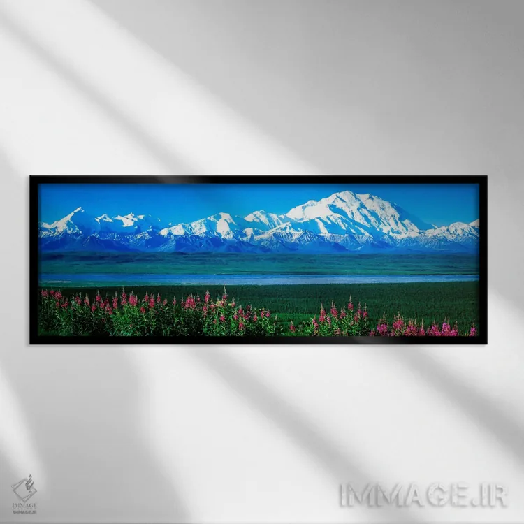 تابلو کوهها و دریاچه، پارک ملی دنالی، آلاسکا، آمریکا اثر پانورامیک ایمجز (استودیو عکاسی عریض) - نمای قابدار مشکی
