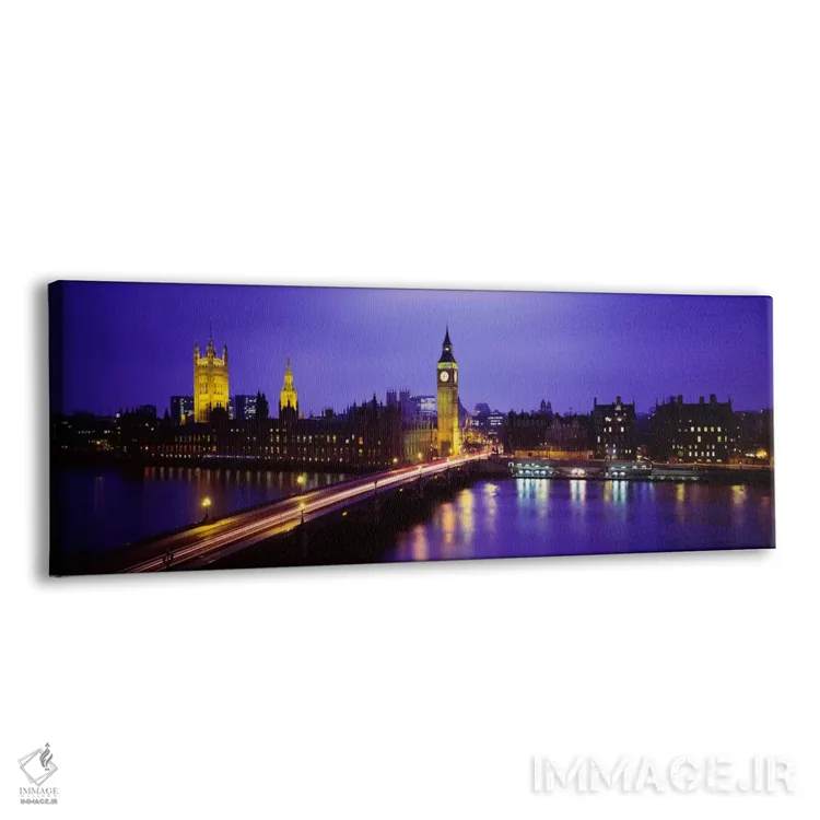 تابلو City Of Westminster, London, England, United Kingdom,کاخ وستمینستر و پل وستمینستر در شب، وستمینستر، لندن، انگلستان (بریتانیا) اثر پانورامیک ایمجز (استودیو عکاسی عریض) - نمای پرسپکتیو محصول