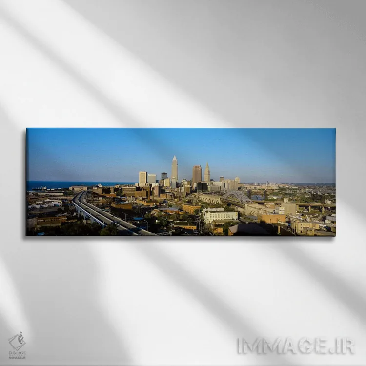 تابلو Ohio, Cleveland, aerial,پیمایش هوایی از کلیولند، اوهایو، ایالات متحده آمریکا اثر پانورامیک ایمجز (استودیو عکاسی عریض) - نمای روبهرو روی دیوار
