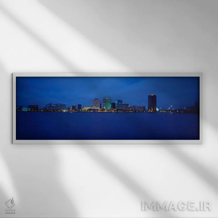 تابلو Norfolk, Virginia, USA,ساختمانهای کنار آب، نورفولک، ویرجینیا، آمریکا اثر پانورامیک ایمجز (استودیو عکاسی عریض) - نمای قابدار سفید