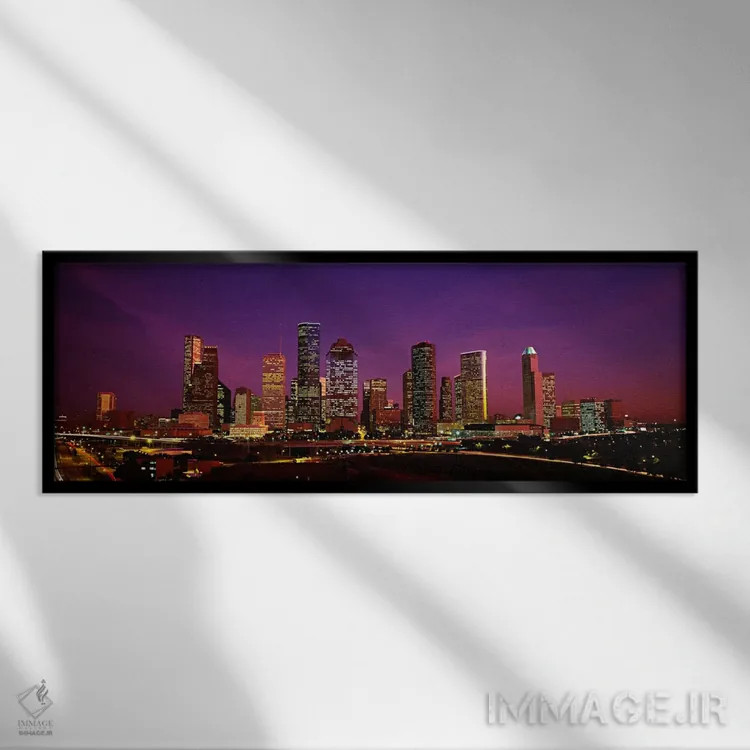 تابلو Houston, Texas, USA,ساختمانهای روشن در شب، هیوستون، تگزاس، ایالات متحده آمریکا اثر پانورامیک ایمجز (استودیو عکاسی عریض) - نمای قابدار مشکی