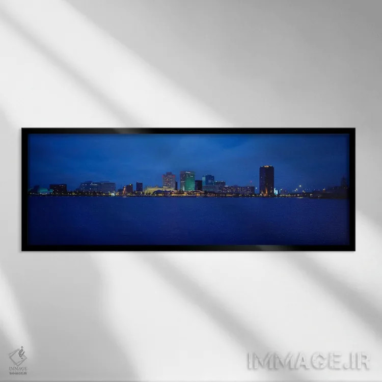 تابلو Norfolk, Virginia, USA,ساختمانهای کنار آب، نورفولک، ویرجینیا، آمریکا اثر پانورامیک ایمجز (استودیو عکاسی عریض) - نمای قابدار مشکی