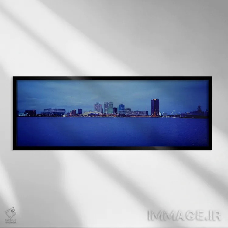 تابلو Norfolk, Virginia, USA,ساختمانها در کنار آب، نورفک، ویرجینیا، ایالات متحده آمریکا اثر پانورامیک ایمجز (استودیو عکاسی عریض) - نمای قابدار مشکی